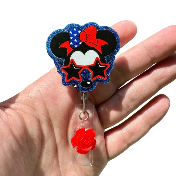 Minnie Mouse Badge Reel Patriotic USA Nurse RN Retractable ID Card Holder Gift - Picture 1 of 3